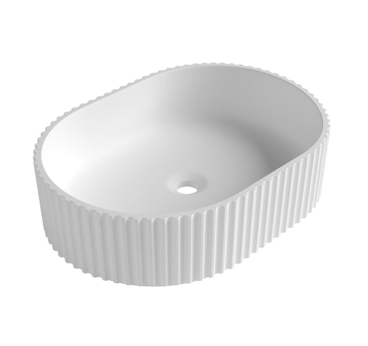 Celine Oval Fluted Solid Surface 480x345x140 Matte White Basin NF