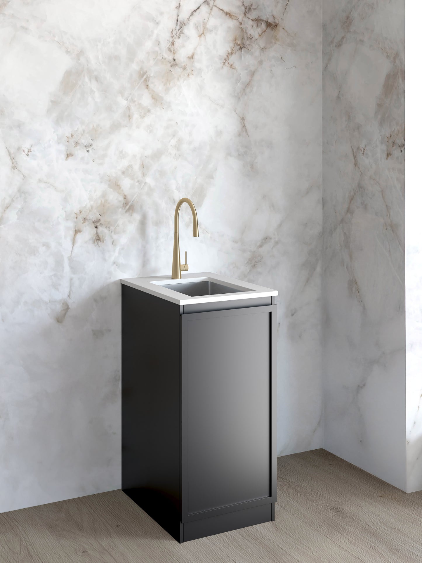 Mini Laundry 430mm Hampshire Matte Black with Pure White Top