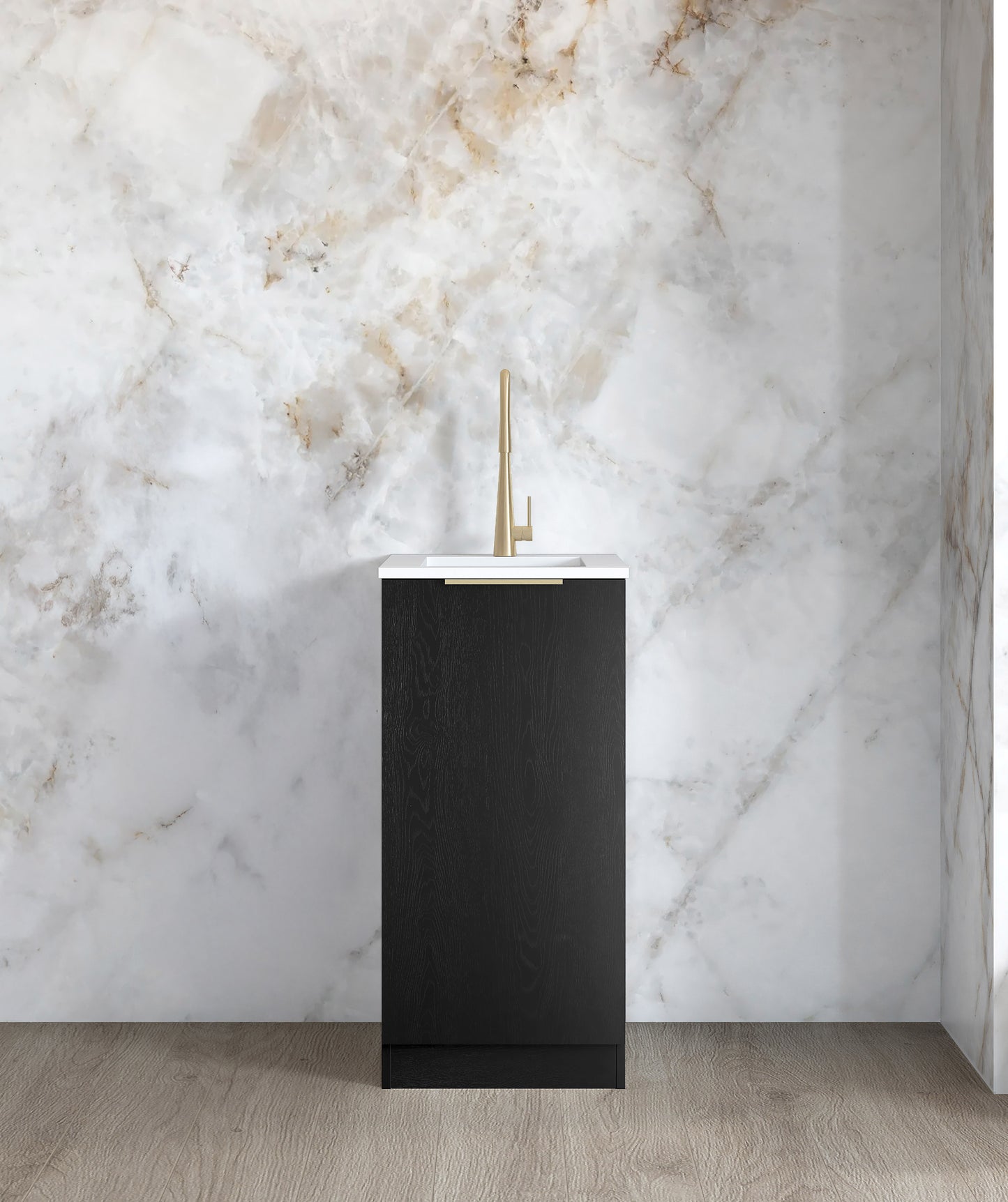 Mini Laundry 430mm Byron/Bondi Black Oak with Pure White Top