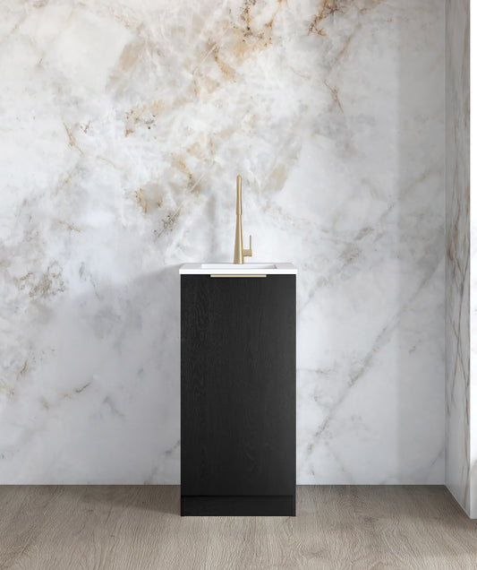 Mini Laundry 430mm Byron/Bondi Black Oak with Pure White Top