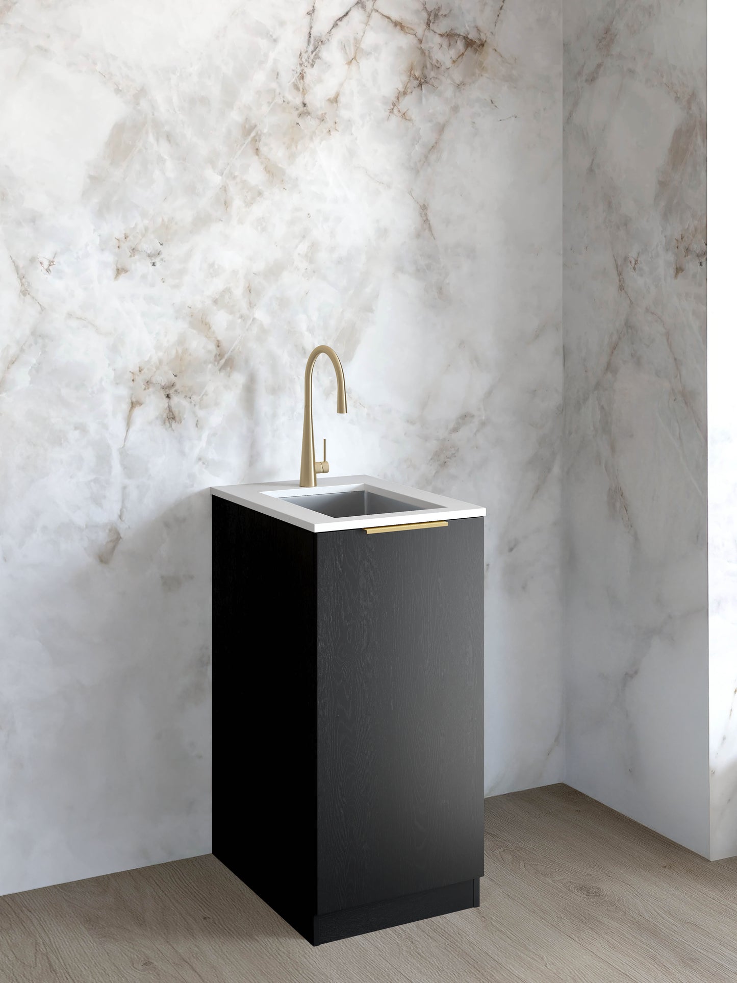 Mini Laundry 430mm Byron/Bondi Black Oak with Pure White Top
