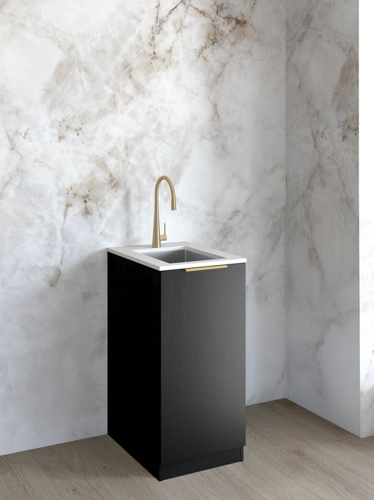 Mini Laundry 430mm Byron/Bondi Black Oak with Pure White Top
