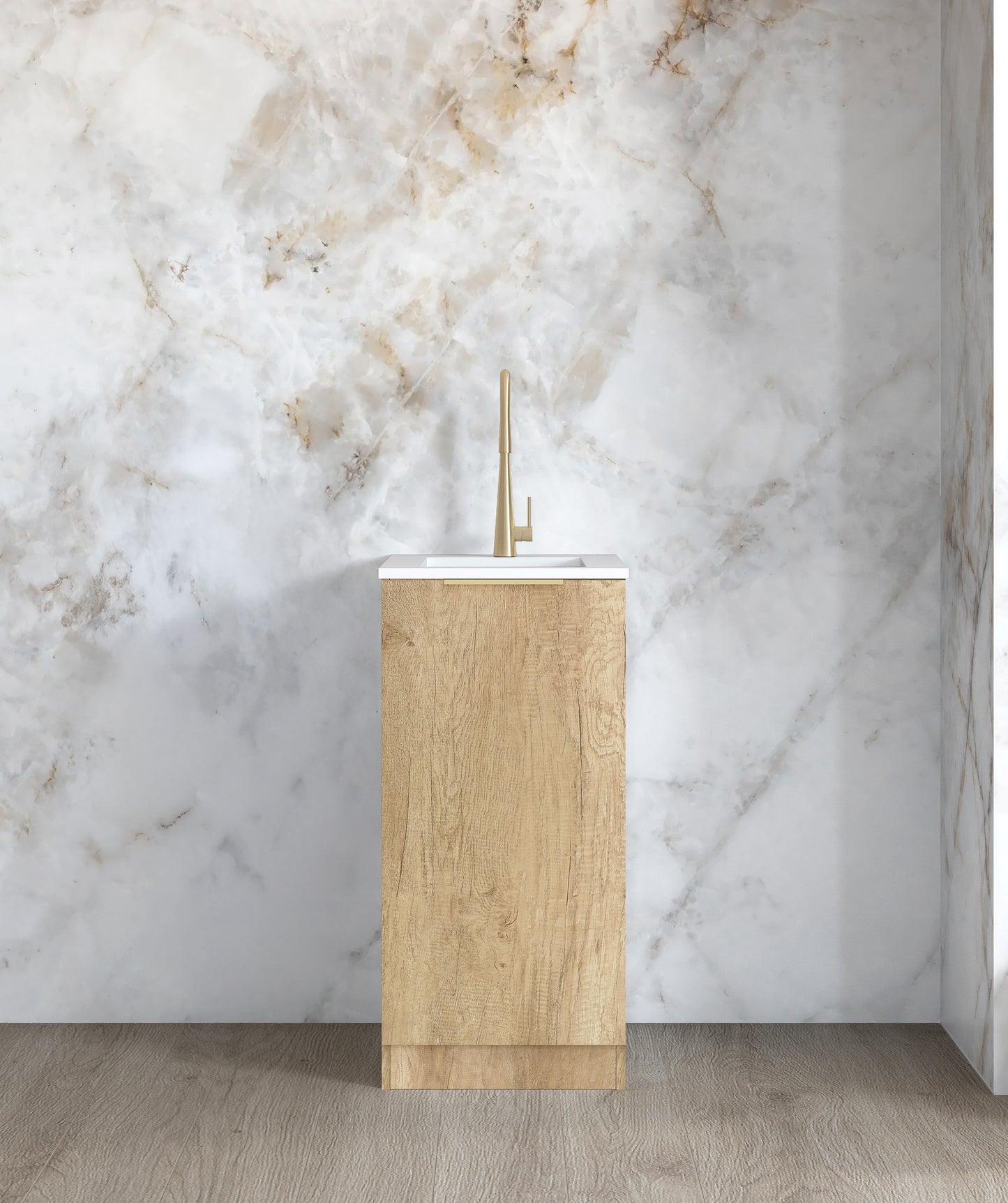 Mini Laundry 430mm Byron/Bondi Natural Oak with Pure White Top