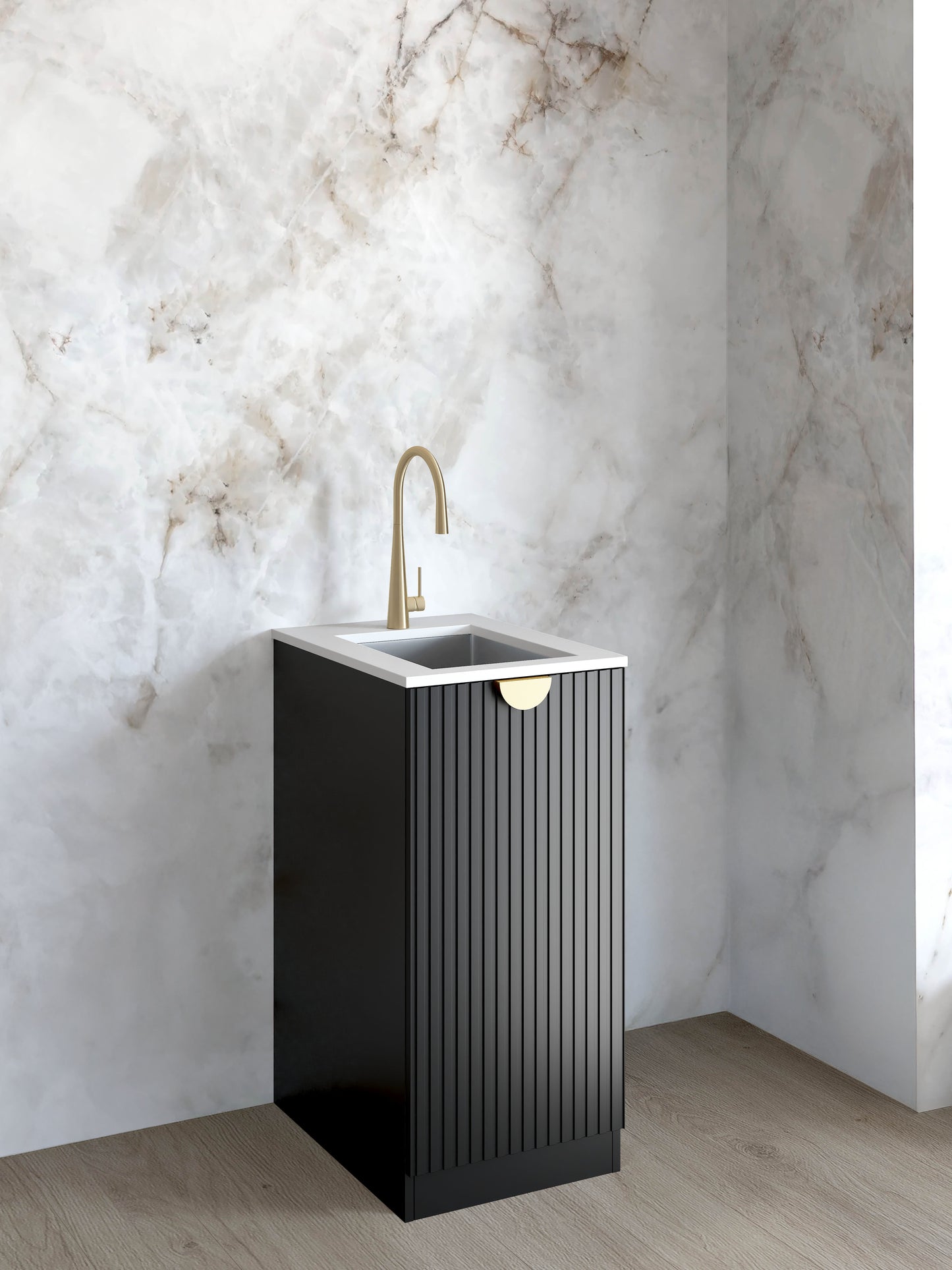 Mini Laundry 430mm Marlo Black with Pure White Top