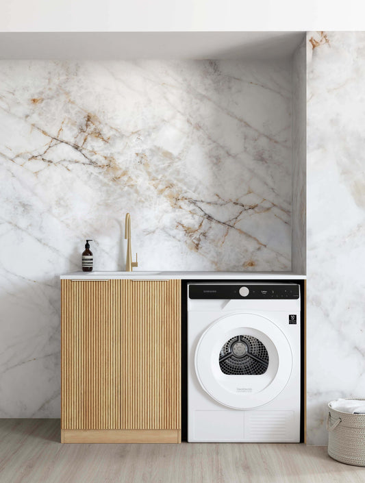 Havana Woodland Oak 1300 Base Laundry Kit with  Cloudy Carrara Top