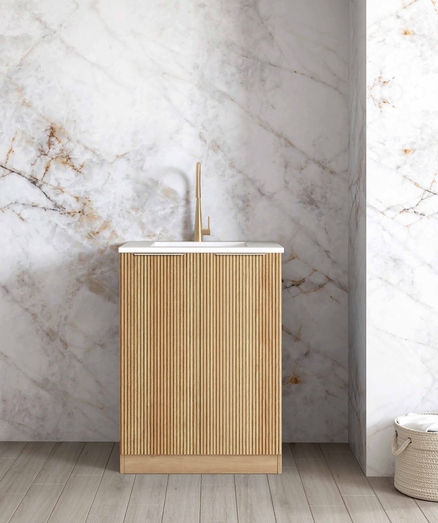 Mini Laundry 650mm Havana Woodland Oak with Cloudy Carrara Top