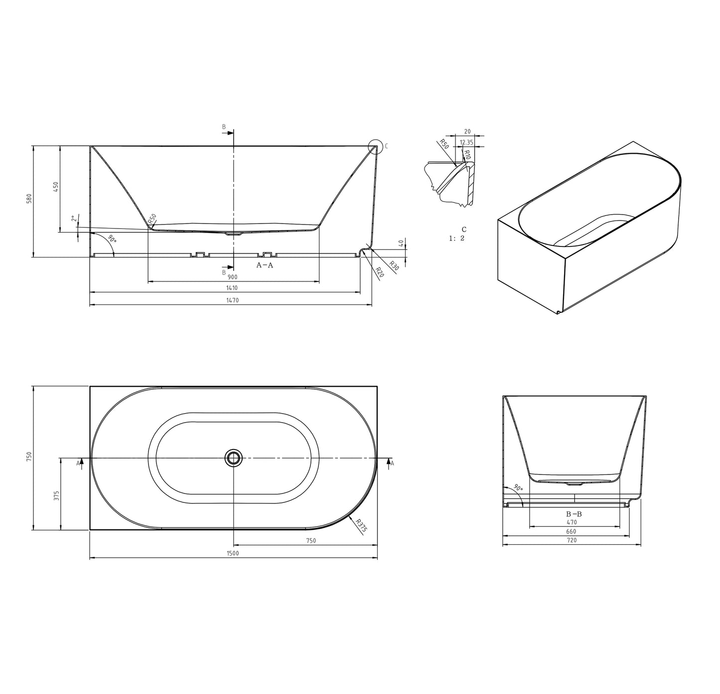 Attica Celine 1500 Gloss White Left Corner Bath with Overflow