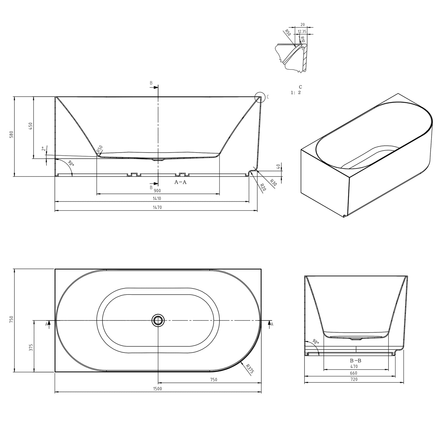 Attica Celine 1500 Matte White Left Corner Bath with Overflow