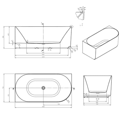 Attica Celine 1500 Matte White Left Corner Bath with Overflow