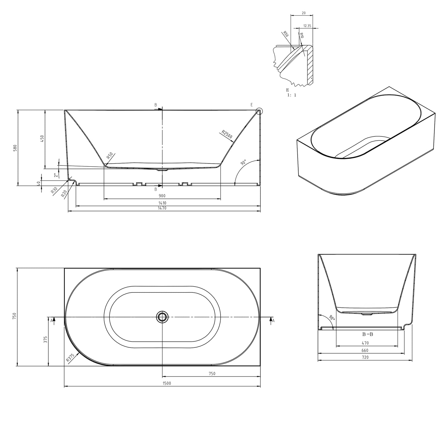 Attica Celine 1500 Matte White Right Corner Bath with Overflow