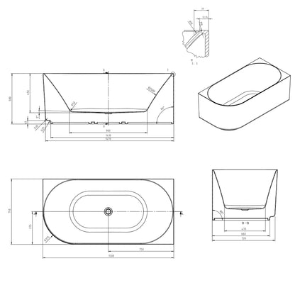 Attica Celine 1500 Matte White Right Corner Bath with Overflow