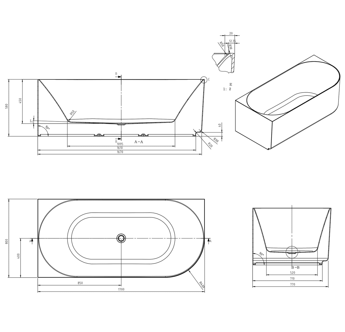 Attica Celine 1700 Matte White Left Corner Bath with Overflow