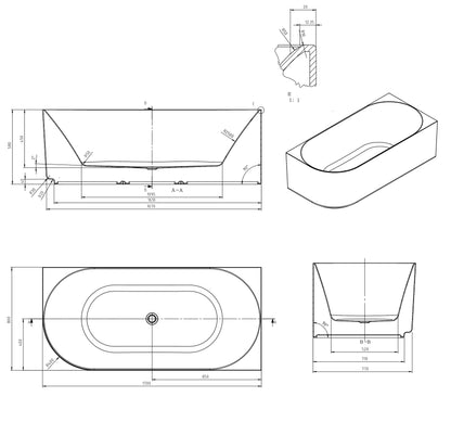 Attica Celine 1700 Matte White Right Corner Bath with Overflow