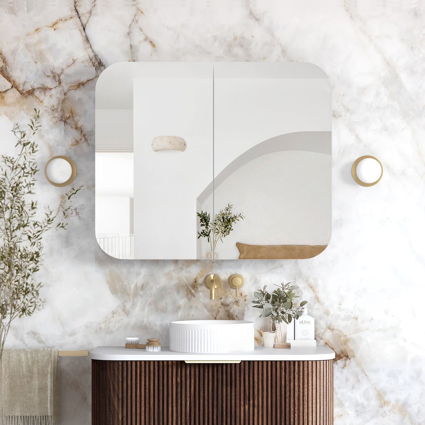 Newport 900x750 Sable Walnut Fluted Shaving Cabinet