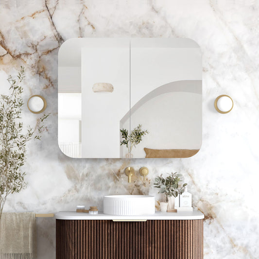 Newport 900x750 Sable Walnut Fluted Shaving Cabinet