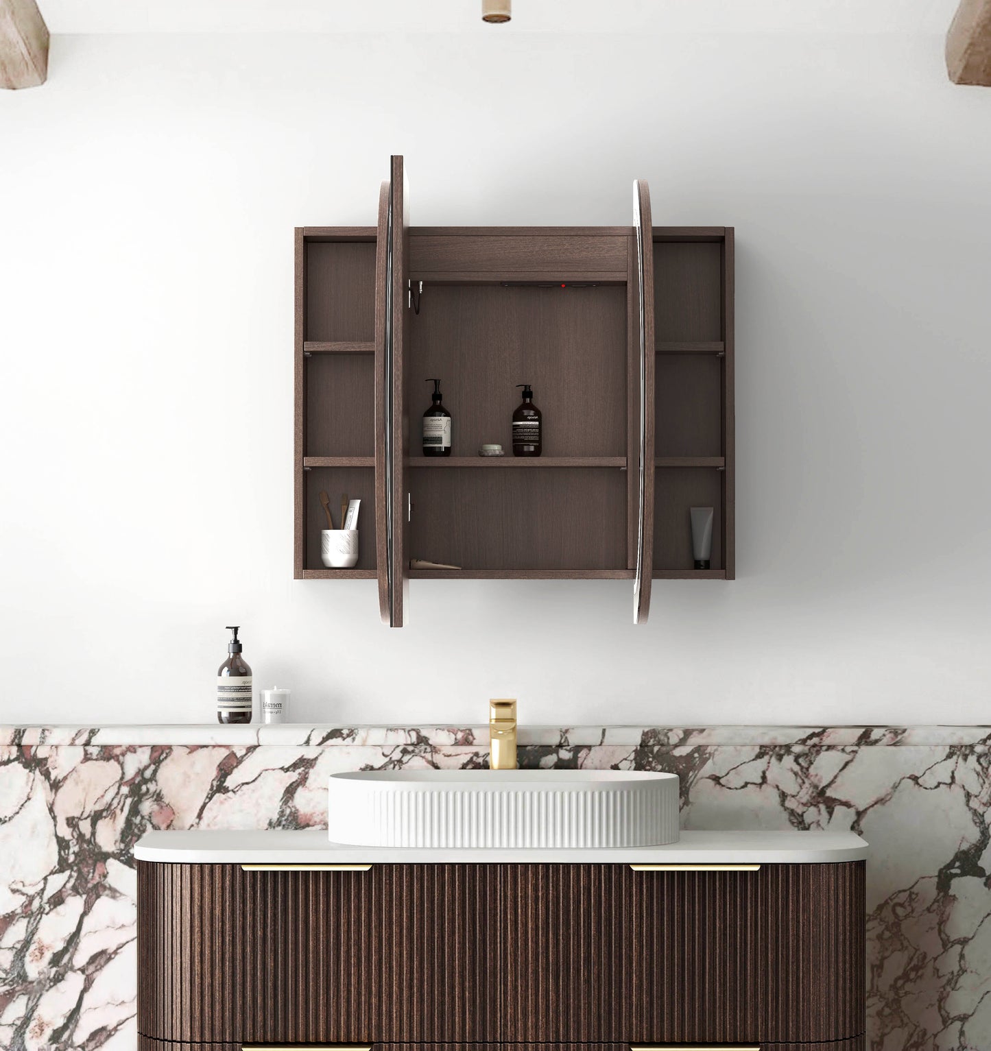 LED Bondi 1200x750 Sable Walnut Shaving Cabinet - Premium Edition