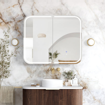 LED Newport 900(W)x750(H) Sable Walnut Shaving Cabinet - Premium Edition