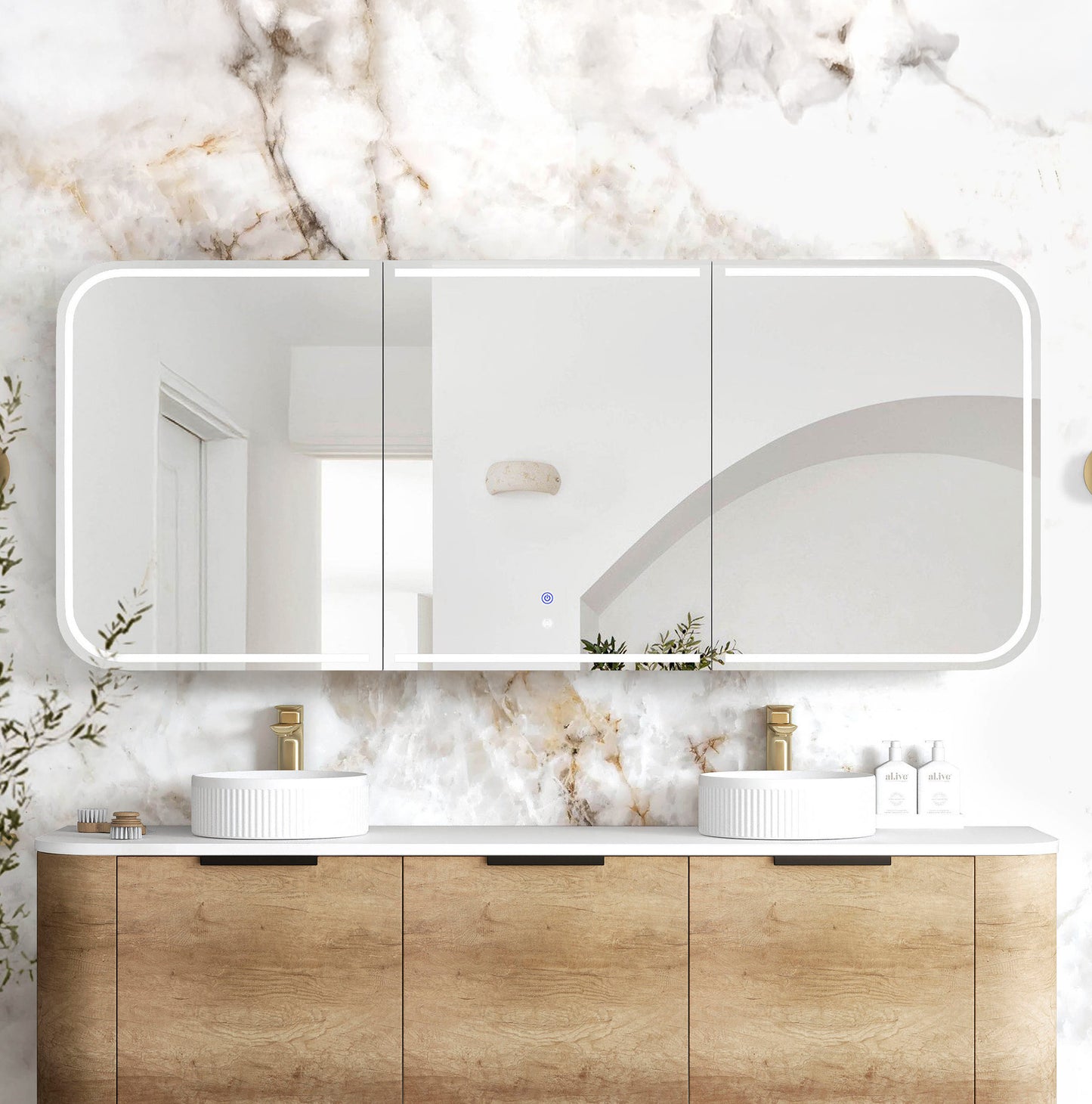 LED Newport 1800x750 Natural Oak Shaving Cabinet - Premium Edition