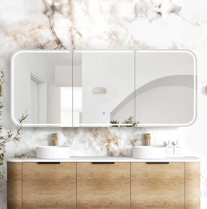 LED Newport 1800x750 Natural Oak Shaving Cabinet - Premium Edition