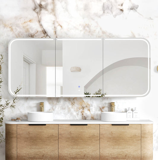 LED Newport 1800x750 Natural Oak Shaving Cabinet - Premium Edition