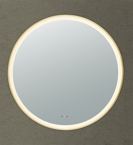 800mm Luna Iron Framed LED Mirror - Brushed Gold