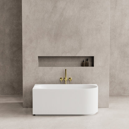 1500mm Capri Fluted Oval Freestanding Left Corner Bathtub - No Overflow - Matte White