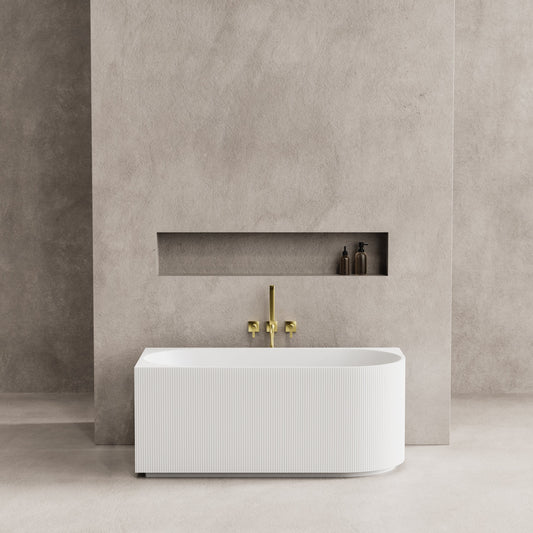 1700mm Capri Fluted Oval Freestanding Left Corner Bathtub - No Overflow - Matte White