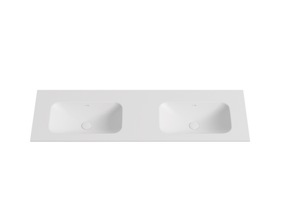 1500mmx460mm Solid Surface Moulded Top - Double Bowl - Matte White - No Tap Hole