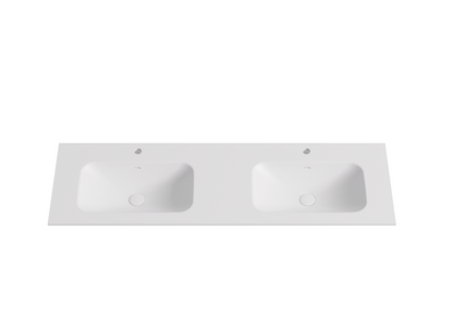 1500mmx460mm Solid Surface Moulded Top - Double Bowl - Matte White - No Tap Hole