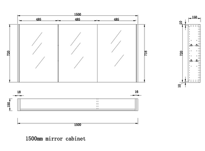 1500mm Light Oak Shaving Cabinet -W1500xH720xD150