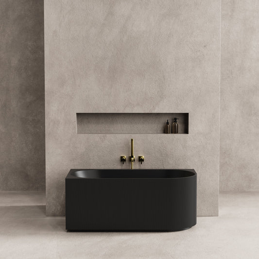 1700mm Capri Fluted Oval Freestanding Left Corner Bathtub - No Overflow - Matte Black