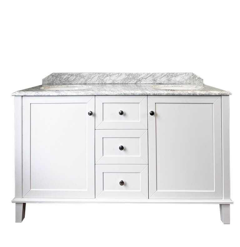 Coventry 150x55 Double Bowl White Vanity with Marble Top & Under Counter Basins - 3TH