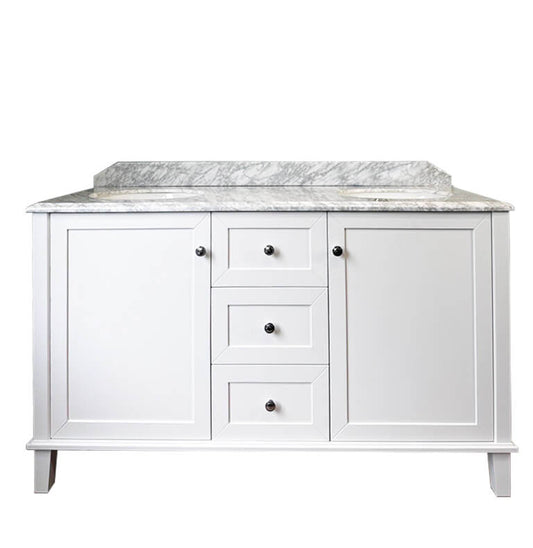 Coventry 150x55 Double Bowl White Vanity with Marble Top & Under Counter Basins - 3TH
