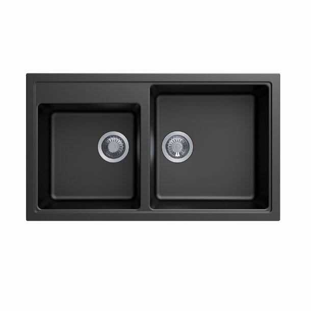 Black Carysil Vivaldi N-200 Granite 1 and 3/4 Bowl Stone Kitchen Sink 860*500*200mm