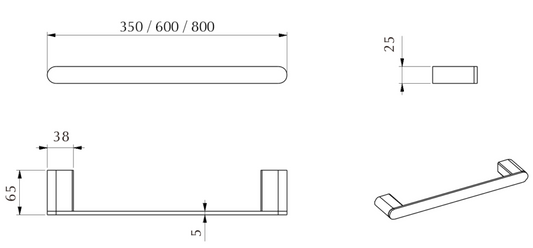 Supra Single Towel Rail - 600mm - French Gold