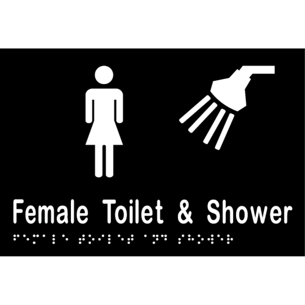Female Toilet & Shower Braille Sign - Vinyl - Black with White Infill