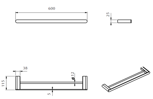 Supra Double Towel Rail - 600mm - Gunmetal