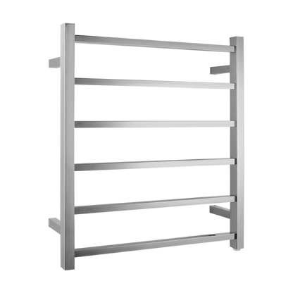 Square Brushed Nickel Electric Heated Towel Rack 6 Bars