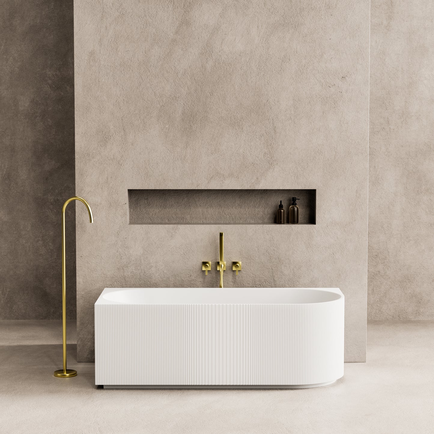 1700mm Capri Fluted Oval Freestanding Left Corner Bathtub - No Overflow - Gloss White