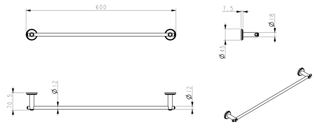 Mica Heritage Single Towel Rail - 600mm - French Gold