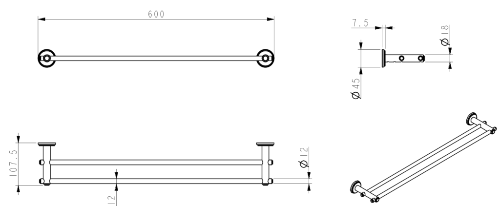 Mica Heritage Double Towel Rail - 600mm - Dusk Bronze