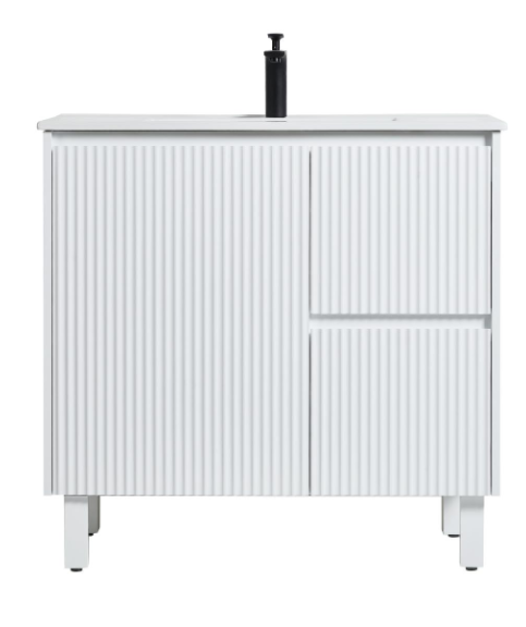 900mm Brighton Floor Vanity PVC Right Side Drawers - Cabinet Only - Matte White
