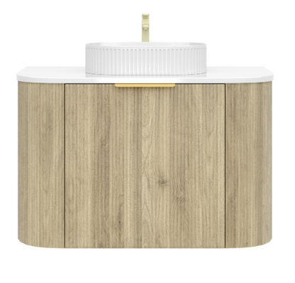 750mm Artis Curved Wall Hung Vanity PVC - Single Drawer Cabinet Only - Coastal Oak