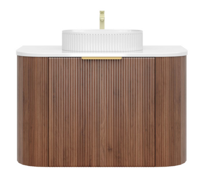 750mm Artis Curved Wall Hung Vanity PVC - Single Drawer Cabinet Only - Prime Oak