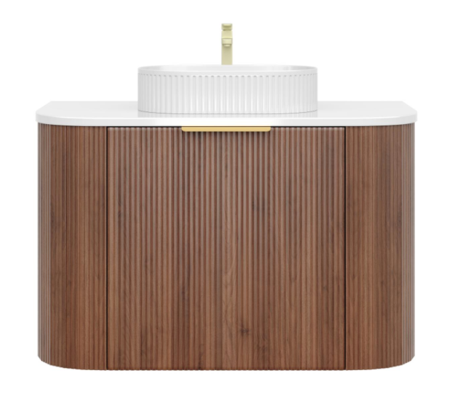 600mm Artis Curved Wall Hung Vanity PVC - Single Drawer Cabinet Only - Prime Oak