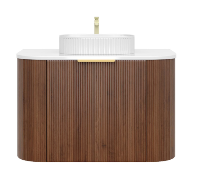 750mm Artis Curved Wall Hung Vanity PVC - Single Drawer Cabinet Only - Wallnut