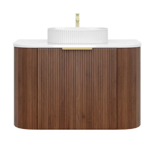 750mm Artis Curved Wall Hung Vanity PVC - Single Drawer Cabinet Only - Wallnut