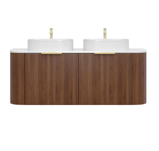 1500mm Artis Curved Wall Hung Vanity PVC - Big Drawer Cabinet Only - Single Bowl - Wallnut