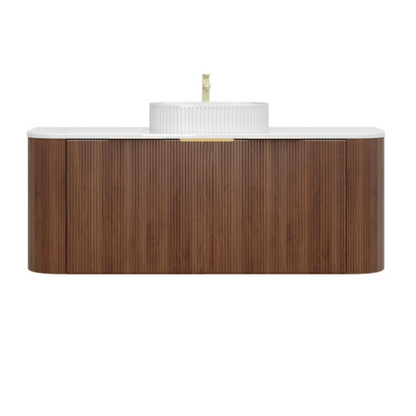 1200mm Artis Curved Wall Hung Vanity PVC - Single Drawer Cabinet Only - Single Bowl - Prime Oak
