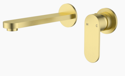 Sora SS Wall Basin Mixer Trim Kits With Separate Back Plate In Brushed Gold